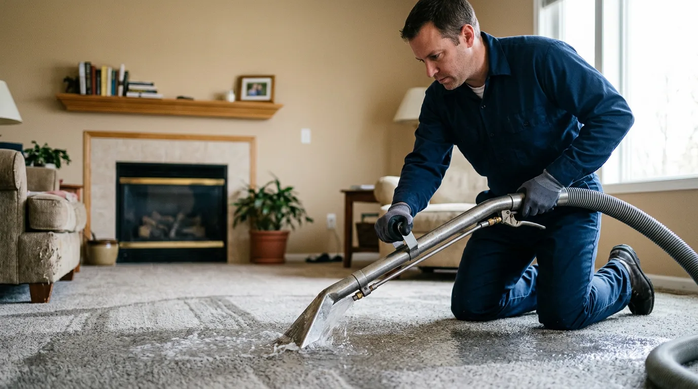 Water damage restoration technician working near Delaware, AR